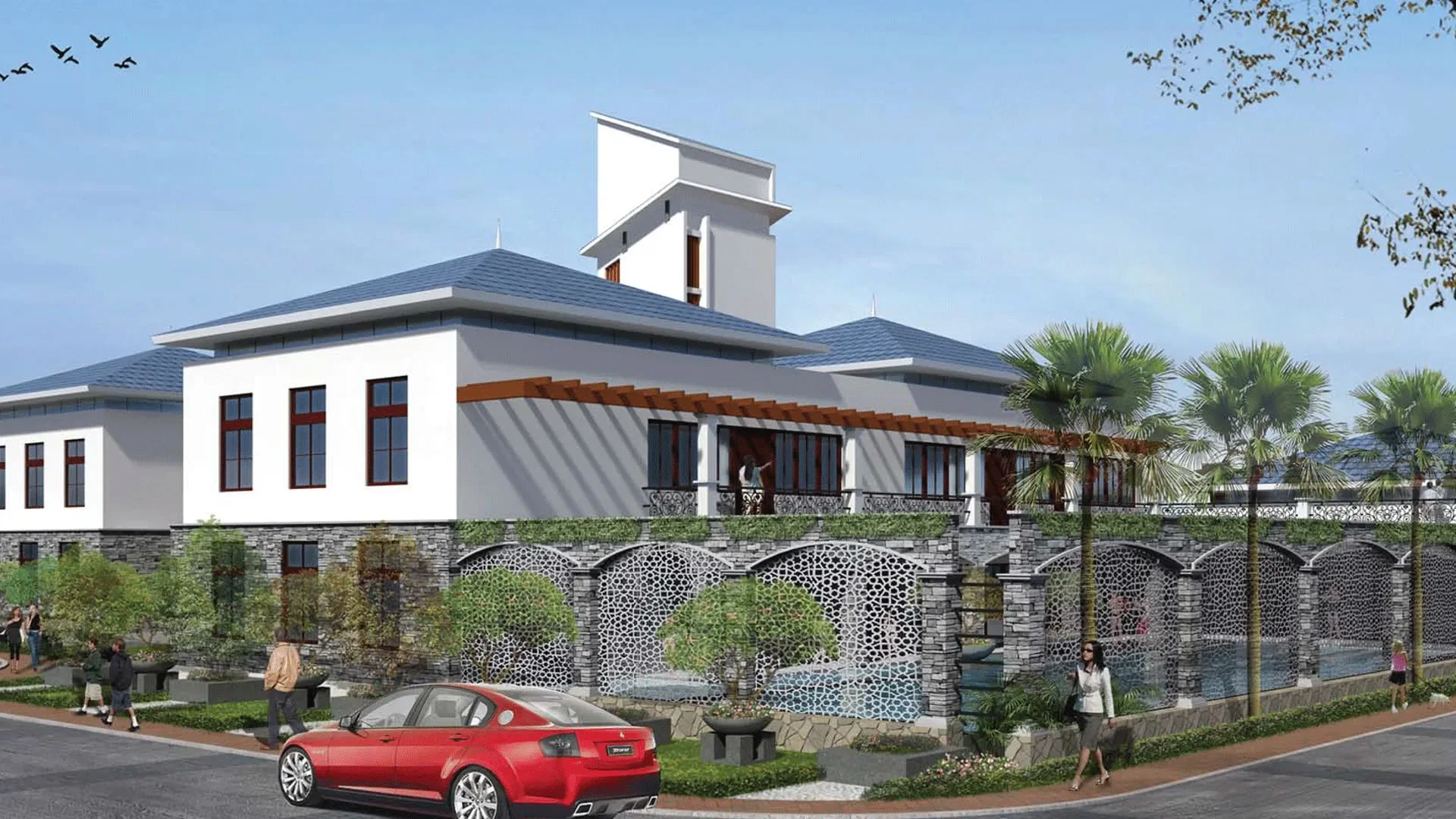 Exterior elevation of a premium independent luxury villa surrounded by greenery at Prestige Royal Woods in Kismatpur, Hyderabad